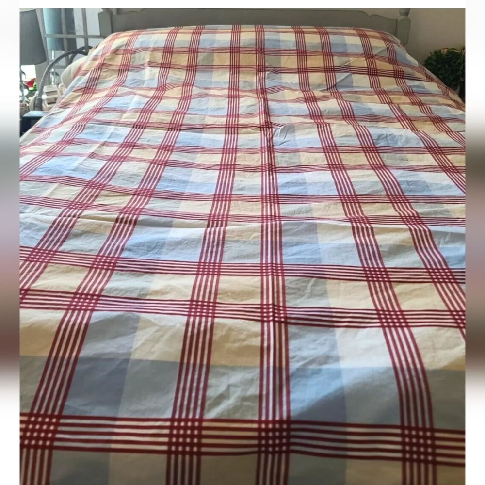Pottery Barn Kids Blue Cream Red Plaid Twin Duvet Cover Standard Pillowcase - Picture 3 of 7